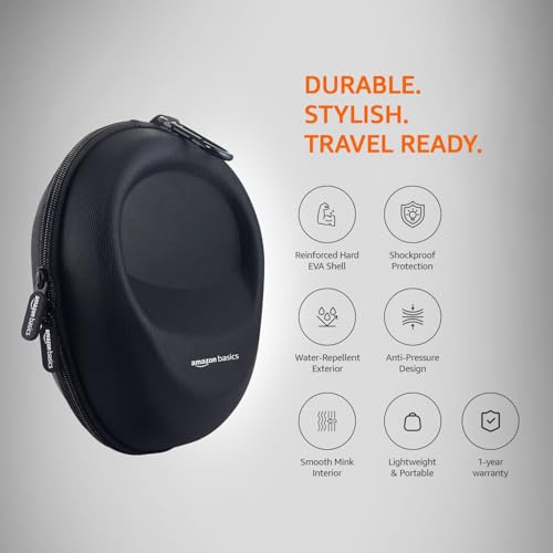 Image of Amazon Basics Hard Shell EVA Headphone Carrying Case for Universal Oversized Over-Ear Headset, Shockproof, Water Repellent, Anti-Pressure Portable Protective Pouch /Storage Bag, Black