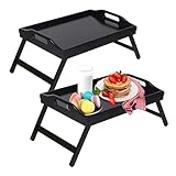 Artmeer Bed Tray Table with Foldable Legs,Bamboo Breakfast Tray with Handles Ideal for Sofa, Bed, Eating,Working,Used As Laptop Desk Snack Tray 2 Pack Black