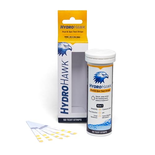 HydroHawk 50 x 6-in-1 Pool Spa & Hot Tub Test Strips Water Testing Kit for Chlorine Bromine pH Alkalinity Cyanuric Acid & Hardness. Fast Accurate Easy-To-Use Testing Kit