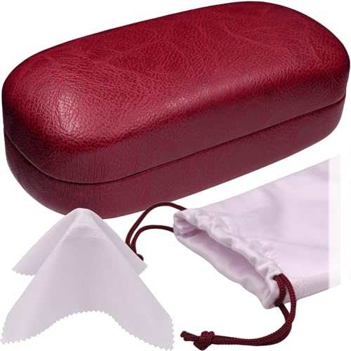 Image of Extra Large Hard Shell Sunglasses Case for Large Rectangular Frames, Eyeglass Case with Pouch & Cloth