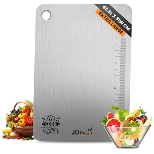 Image of JD FRESH 304 Stainless Steel Chopping Boards /Cutting Board /Non Slip /Chopping Board for Kitchen /Vegetable Cutting Board /Kitchen Cutting Boards /Vegetable Cutter Steel (45.5 x 31 cm)