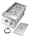 VEVOR Double Grilling Side Burners, 2 x 17,000BTU Liquid Propane Side Burner for Outdoor Kitchen, Convertible to Natural Gas, 304 Stainless Steel Built-in Double Burners with LED for BBQ Grill Island