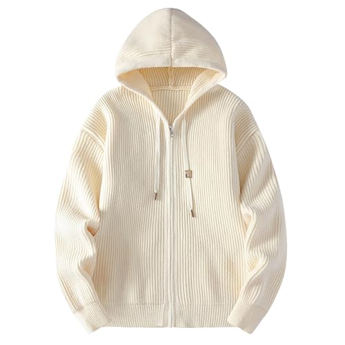 Cambkatl Men's Zip Up Hooded Cardigan Sweaters, Loose Drawstring Casual Long Sleeve Knitted Outerwear Tops with Pockets