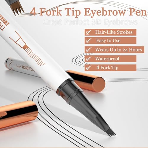 Magic Eyebrow Pencil, 3D Waterproof Eyebrow Pen, Long-Lasting Liquid Brow Pencil with 4 Micro-Fork Tip, Sweat-proof Eyebrow Pencil for Natural Eyebrow Makeup (Light Brown) - Image 5