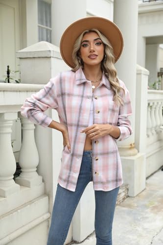 Zeagoo Women Flannel Shacket Jacket Plaid Button Down Long Sleeve Shirt Fall Outfits 20252