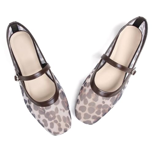 Image of TN TANGNEST Leather Flats for Women Retro Mary Jane Flats | Comfortable Square Toe Slip On Flats with Buckle Strap, Soft Work Flats Office Shoes