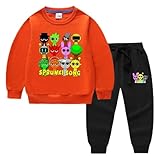 [キーホルダー付き]スプランキー 服 長袖 パーカー トレーナー 綿 秋 キッズ 子供服セットアップ 男の子 女の子 上下セット グッズ トップス 90 110 130 120 140 150 通気 誕生日 プレゼント かわいい キャラクター 薄手 (90,オレンジ01)