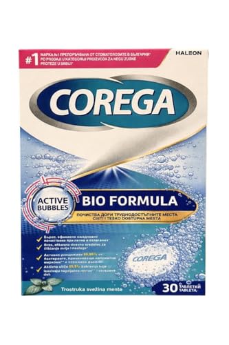 Corega - Pastillas de limpieza dental blanqueadoras, 30 unidades, tabletas solubles de fórmula biológica, para limpiar dentaduras postizas (paquete de 1)