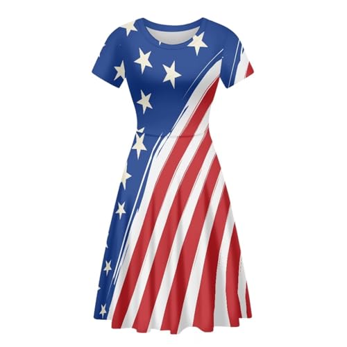 Image of POLERO Women Puffy Swing Elegant Party Midi Dresses Short Sleeve Round Neck A-Line Dress