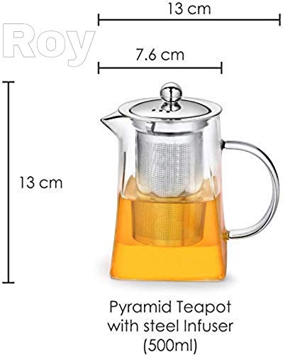 ZROY ENTERPRISE Borosilicate Glass Tea Pot with Heat Resistant Stainless Steel Infuser Perfect for Tea and Coffee Maker, Clear Glass Kettle (550 ML, Square Kettle) 1