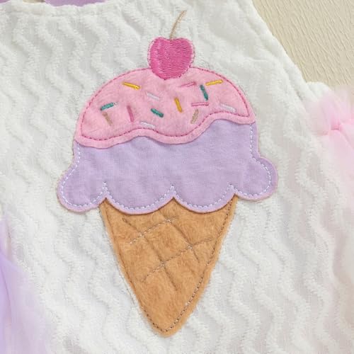 Newborn Baby Girl Romper Tutu Dress Ice Cream Embroidered Sleeveless Halter Tulle Dress Headband4