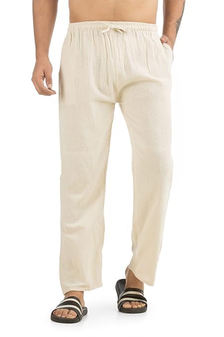 Pure Cotton Pyjama for Men, Soft Eco-Friendly One Size for Waist 28 to 34 inches, Casual Lounge Wear Pure Cotton Pajama Pant