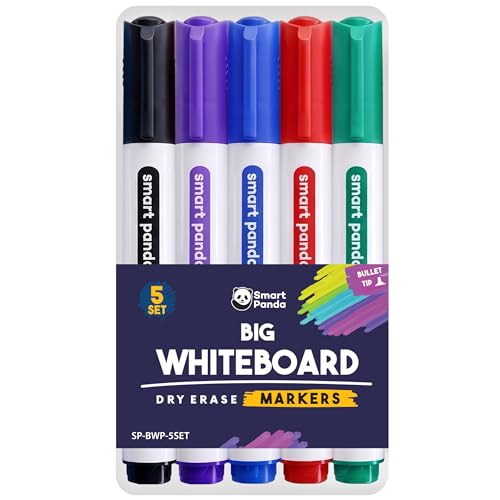 5 Big Whiteboard Pens by SmartPanda Bullet Tip Whiteboard Markers Dry Erase Markers Perfect for Home School or Office - 5 Set Assorted Colours