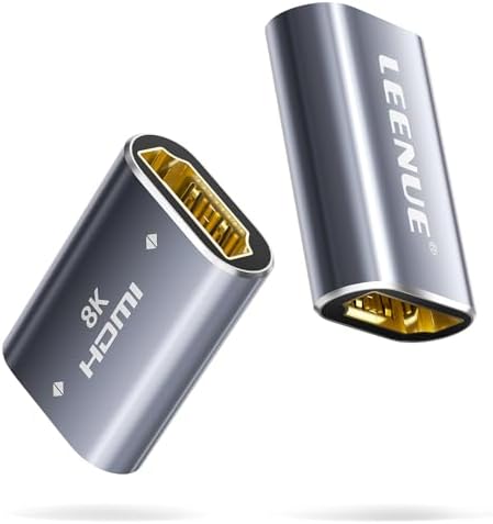 HDMI Coupler 8K Female to Female Connector, HDMI 2.1 Aluminum Adapter, Supports 8K@60Hz/4K@120Hz for HDTV, TV Stick, Monitor, Projector, Gaming Console, 2 Pack