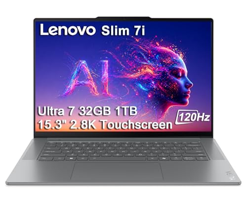 Image of Lenovo Slim 7i Aura Edition AI Laptop (15.3 inch QHD+ 120Hz Touchscreen, Intel Core Ultra 7 258V, 32GB DDR5, 1TB SSD), Arc 140V GPU, Backlit, Copilot+ PC, 1080P IR Webcam, Wi-Fi 7, Win 11 Home, Luna Grey