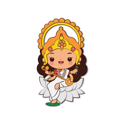 Image of Bhai Please Goddess Saraswati Wooden Fridge Magnet (Pack of 1) |Hindu God, Spiritual, Divine, Devotional, Housewarming Gift and Decorations