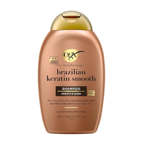 OGX Ever Straightening with Brazilian Keratin Smooth Shampoo Smooth & Sleek Makes Hair Smoother After the First Use for Shiny Hair Sulfate Free 385ml