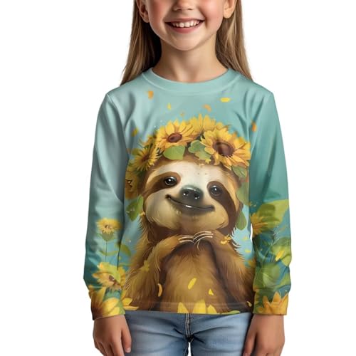 Image of Girls Cartoon Print Long Sleeve Graphic Tee Casual Crew Neck T-Shirts for 3-16 Years Little Girls