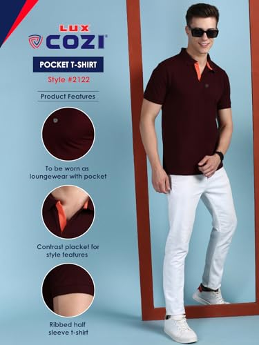 Image of Lux Cozi Men Cotton Regular Fit Polo Neck Half Sleeve Solid Casual T-Shirt with Chest Pocket | Pack of 2 |