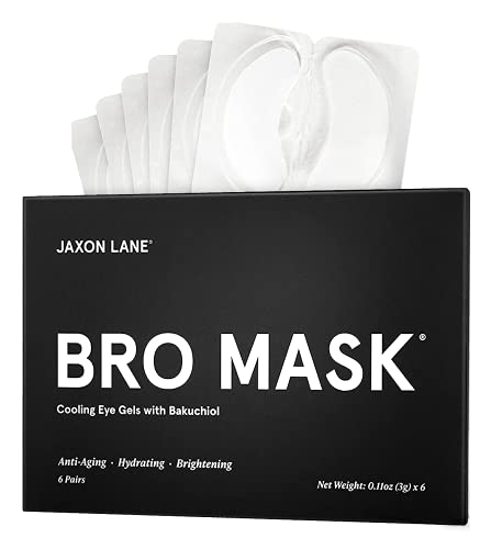 BRO MASK Under Eye Gel Pads: Cooling Eye Patches for Dark Circles and Puffiness | Anti Aging Hydrogel Eye Patch Set w/ Bakuchiol, Green Tea, Hyaluronic Acid, Caffeine, Niacinamide/Vitamin B3 -6 Pairs