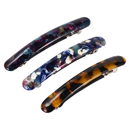 Lurrose 3pcs Acetate Hair Clips Skinny Hair Barrettes Tortoise Shell Hair Pins French Hair Clip Cellulose Hair Clip for Ladies Girls Women (Colorful 3)