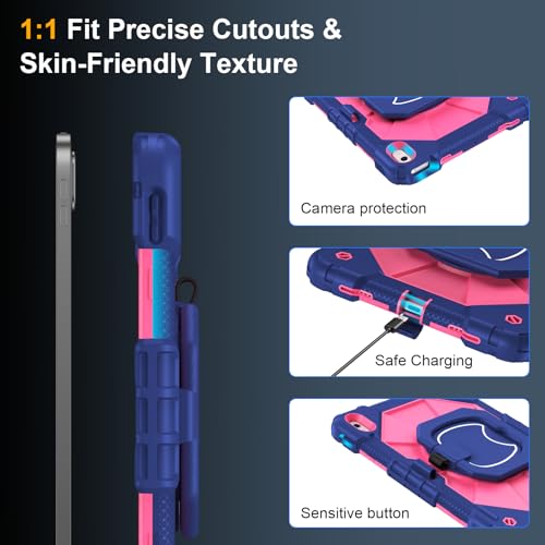 Image of Case for iPad A16 11th /10th Generation 11 inch /10.9 inch 2025 /2022, Ubearkk for iPad a16 case with Screen Protector, 360 Degree Rotating Stand Shoulder Strap Pencil Holder, Navy Pink