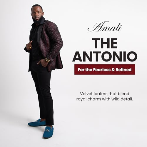 Amali Velvet Slip-On Dress Loafers for Men with Lion Head Piece, Men's Formal Smoking Tuxedo Slippers, Loafer Shoes with Metal Chain Detail2