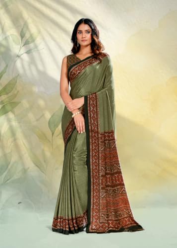 Image of Jaanvi fashion Women's Crepe Silk Saree with Unstitched Blouse Piece | Soft Lightweight Traditional Ethnic Wear Saree for Party, Wedding, Festival