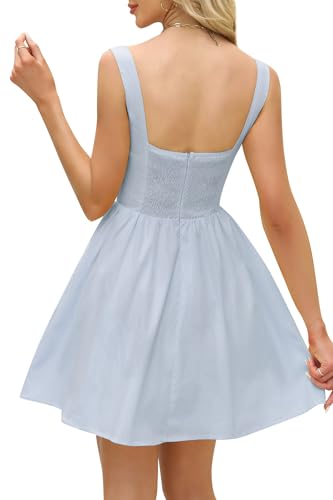 Image of Womens Square Neck Mini Dress Sexy Sleeveless Adjustable Straps Summer Cute A-Line Short Prom Cocktail Party Dresses