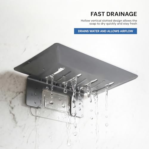 Image of MIORAH Self Adhesive Soap Holder for Bathroom Wall - Strong Grip Soap Stand for Bathroom, No Drill Wall Mounted Soap Dish with Drain Tray, Bathroom Soap Holder & Soap Case Aluminum