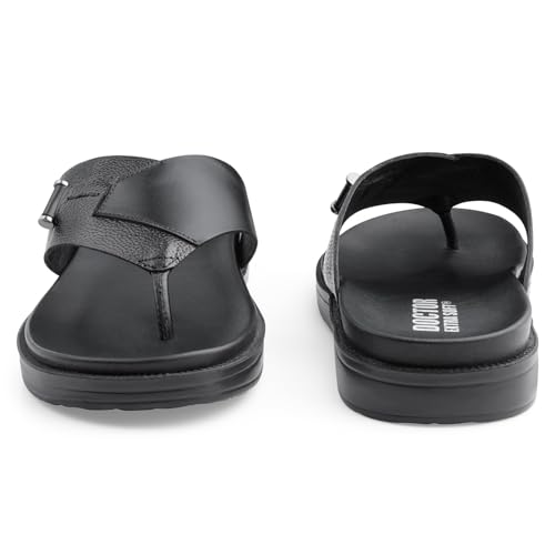 Image of DOCTOR EXTRA SOFT Men's Classic Casual Original Leather Thong Black /Brown Sandals /Chappals with Memory Foam Cushion| Stylish & Non-Slip|Comfortable & Lightweight |Flip flops Slippers Gents & Boys F-2