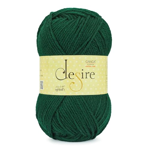Image of Ganga Acrowools Acrylic Desire Hand Knitting and Crochet Yarn. Pack of 1 Ball - 100Gms. Shade No - (Dis43) Green