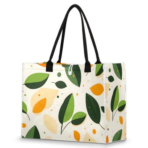 Spring Yellow Green Leaves Tote Bag for Women Large Beach Bag Reusable Tote Bags for Work Travel Beach Shopping