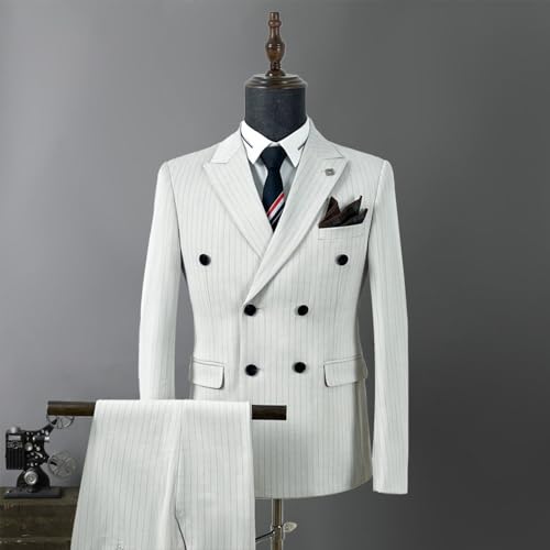Men's Double Breasted Stripe Suit Peak Lapel Jacket Pants for Formal Party Prom3