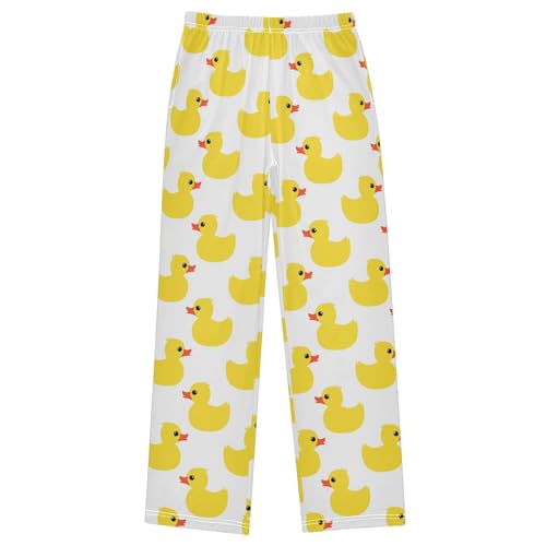 Pfrewn Pajama Pants Adorable Yellow Duck Casual Lounge PJ Bottoms with Pockets, L