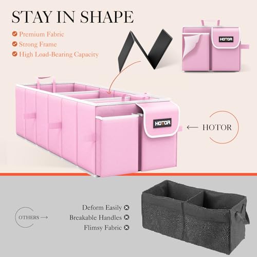 Image of HOTOR Trunk Organizer, Sturdy Foldable with Cooler for Car & SUV, 3 Compartments, Pink, 30.90 inchx12.60 inchx10.63 inch