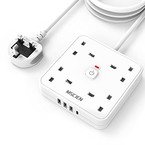 3M 4 Way Extension Lead with 4 USB Slots (1 USB-C + 3 USB-A)