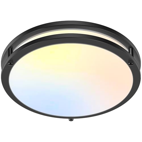 Image of GoBright 13 inch Dimmable LED Ceiling Light Fixture, 36W Super Bright 3600 Lumens Black Flush Mount Light Fixture, 2700K-6500K Adjustable Ceiling Lights for Bedroom, Kitchen, Bathroom, 1-Pack