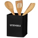 andrew james Utensil Holder Vintage Metal Utensil Pot Large Kitchen Utensil Organiser Retro Kitchen Accessories Utensils Storage Holder for Knives Forks Utensils, Kitchen Organiser Pot (Black)