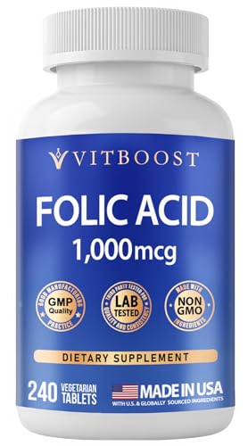 Folic Acid 1000 mcg (1667 mcg DFE) - Vitamin B9 Supplement 240 Tablets