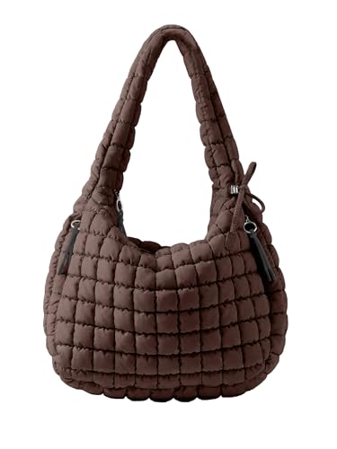 Image of Puffer Quilted Tote Bag for Women Nylon Crossbody Bags Puffy Purse Hobo Large Shoulder Bag Trendy