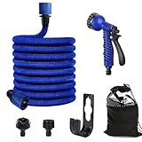 DADAGUAI（ダダグアイ） ホース 洗車 散水 伸びるホース PVCコネクタ 伸縮 3倍伸びる ラテックス内層 7パターン 多機能蛇口継手付き 収納便利 お庭の水やり 水やり 洗車 ガーデニング ガーデン (ブルー, 2.5M-7.5M)