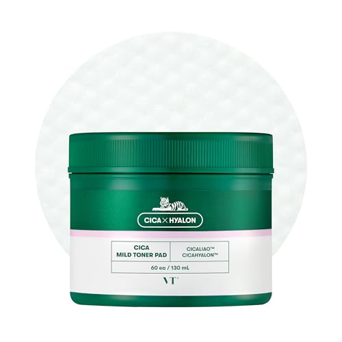 VT COSMETICS Cica Mild Toner Pad 60 Pcs (130 ml) - Cica Hyalon Soft Tonerkissen 0,5% Salicylsäure, beruhigende Repair, Anti-Akne, Narben sogar Hautton, 60 Stück / 130 ml