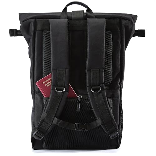 Ela Mo Rucksack Damen - Rolltop schön u. durchdacht - Laptop Rucksäcke für Frauen - Anti Diebstahl Tasche für Schule, Uni, Business (Beauty in Darkness)