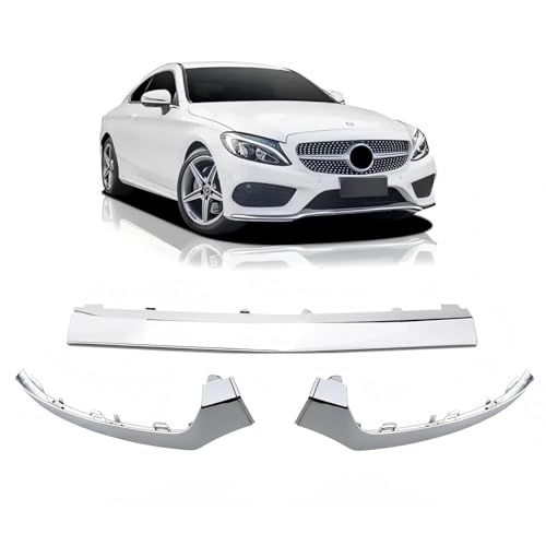 3Pcs Chrome Front Bumper Lip Moulding Trim Cover for Mercedes Benz C180/C200/C250/300 2015-2018 Replacement for 2058851374, 2058851474, 2058851574