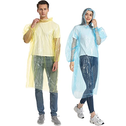 Opret 5 Stück Durchsichtig Regenponcho Damen Herren, Wasserdicht Regenschutz Regencape mit Tunnelzug Kapuze und Elastische Manschette, Leichtgewichts Regen Poncho Transparent Bunt