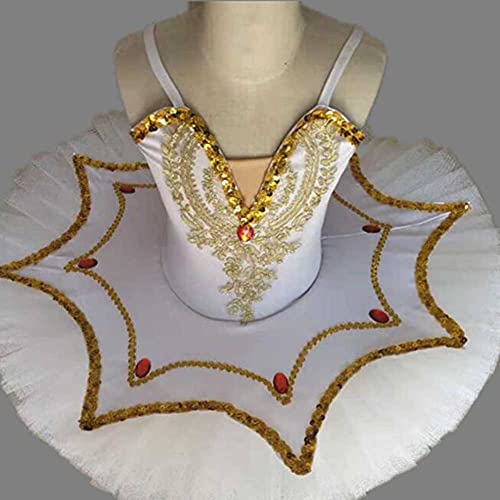 Vestido de balé branco para meninas, fantasia de cisne, vestido de balé infantil, lantejoulas dourad