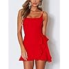 Relipop Women's Dress Spaghetti Strap Waist Tie Knot Wrap Front Ruffle Hem Short Dress Red