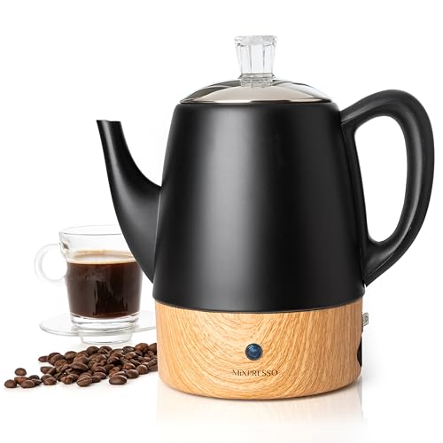 Mixpresso 4 Cup Black Small Electric Percolator Coffee Pot, Stainless Steel