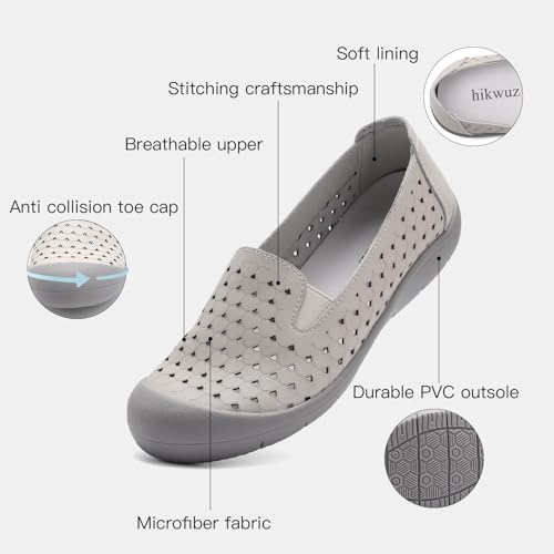 Image of Women's Summer Slip On Loafers, Breathable Perforated Hollow Cutout Flats, Comfortable Vegan Leather Walking Work Shoes for Women, Heart Floral Geometric Pattern Soft Sole Casual Summer Footwear